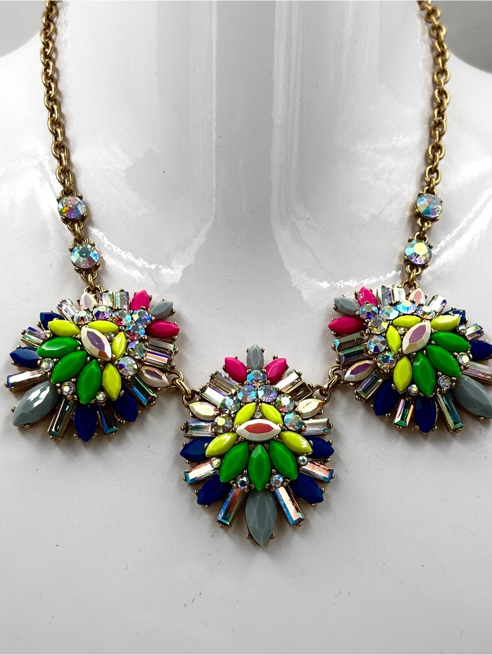 J.Crew vintage Gold tone multi color crystal statement necklace